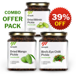 Pickles Combo Offer Pack -- Homemade Dried Mango Pickle-200g, Homemade Bird’s Eye Chilli Pickle-250g, Homemade Dried Bilimbi Pickle-200g